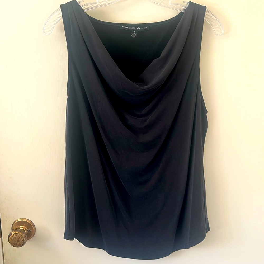 White House Black Market- Black sleeveless drape neck knit top- Size L
